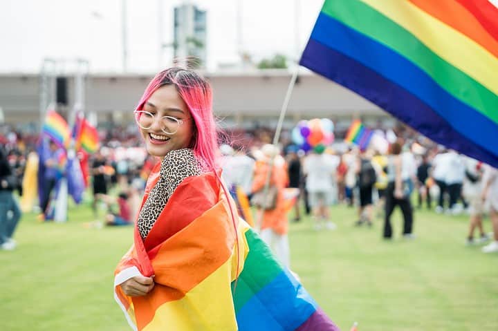 A transgender person celebrates Pride month.