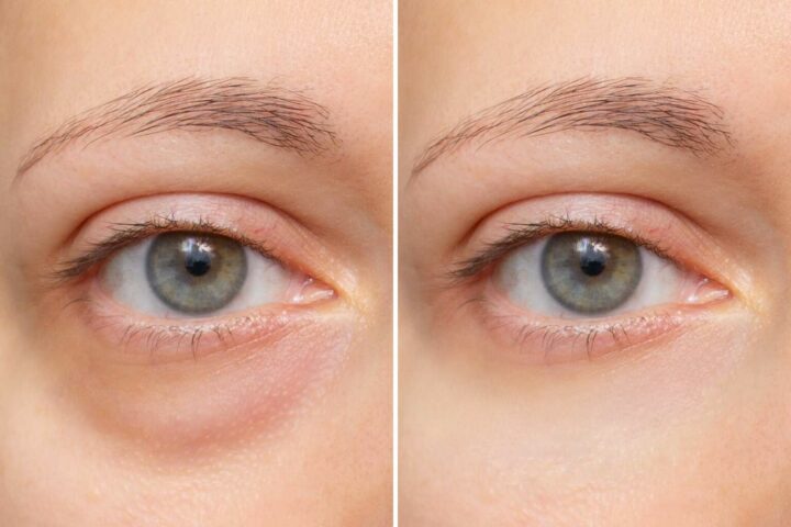 Before and after effects of a lower blepharoplasty.